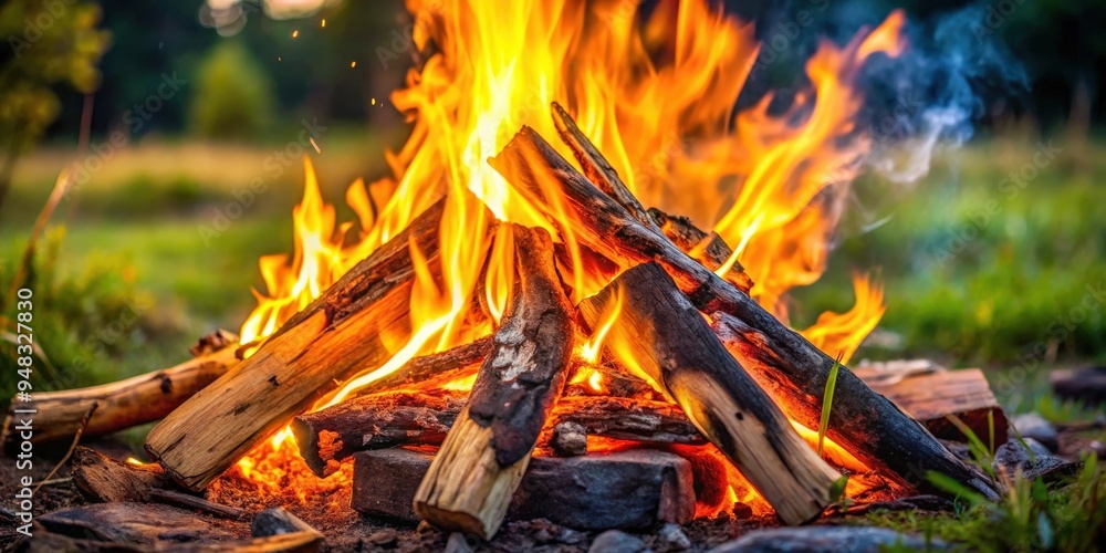 A cozy bonfire with flames perfect for grilling and cooking with firewood A cozy bonfire with flames perfect for grilling and cooking with firewood