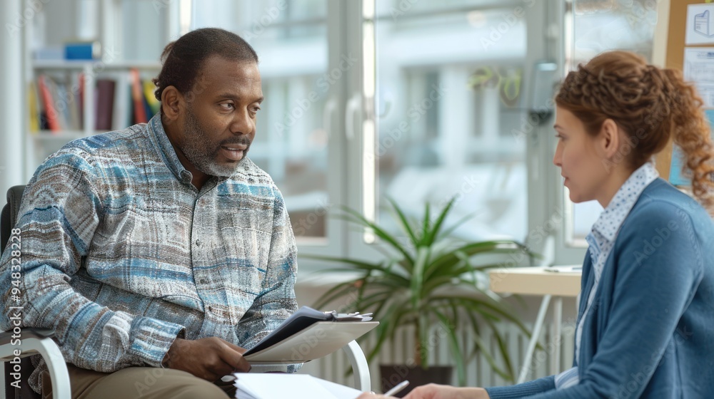 An adult with a learning disability receiving specialized instruction, with the teacher providing one-on-one guidance An adult with a learning disability receiving specialized instruction, with the teacher providing one-on-one guidance