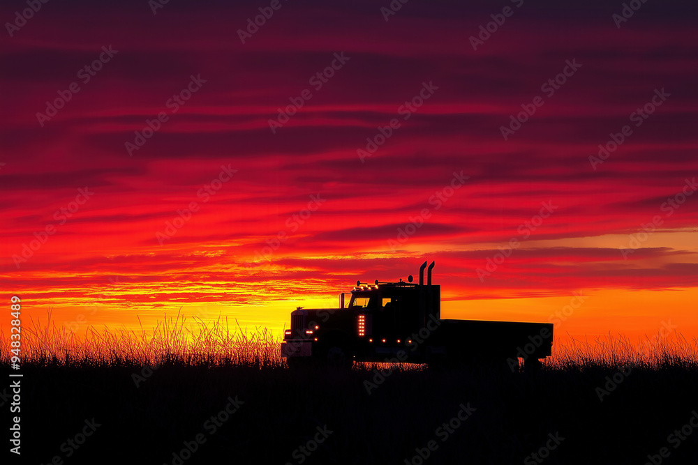 Naklejka premium Truck At Sunset