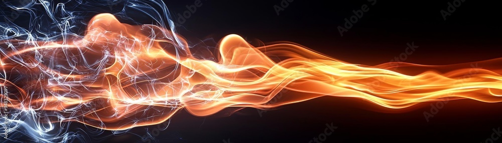 Tongues of bright fire dancing against a black backdrop, with smoke creating dynamic, swirling patterns Tongues of bright fire dancing against a black backdrop, with smoke creating dynamic, swirling patterns