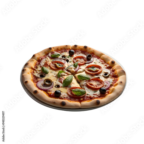 Top view pizza isolated transparent BG