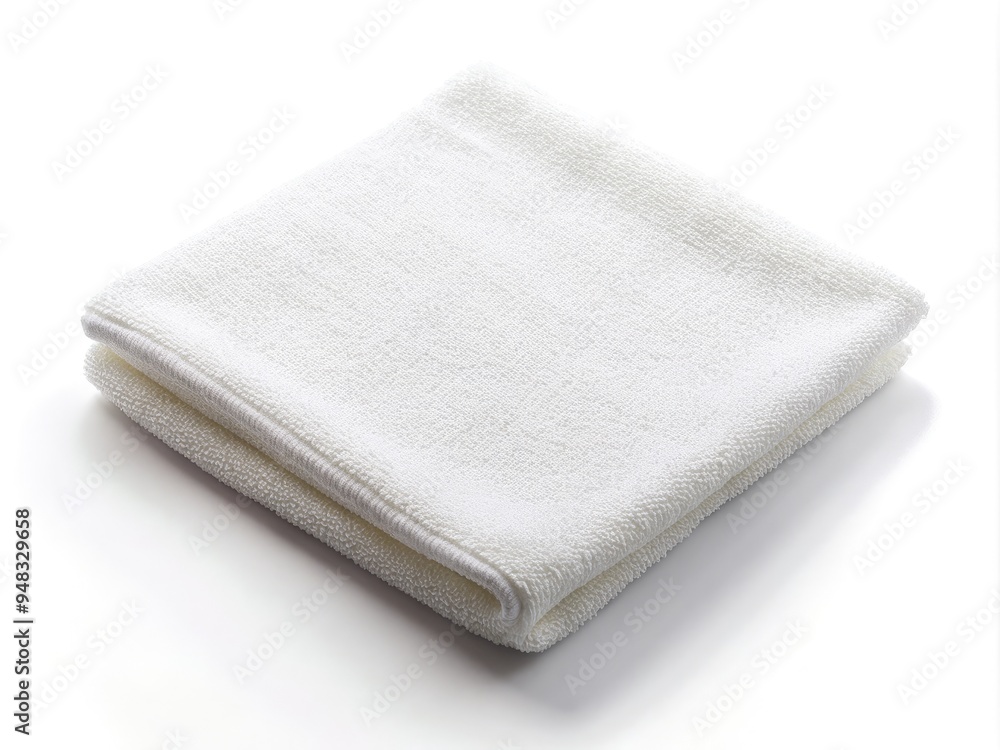 A soft, white microfiber cloth lies flat on a pure white background, its gentle texture and fibers visible in exquisite detail, ready for camera cleaning duties. A soft, white microfiber cloth lies flat on a pure white background, its gentle texture and fibers visible in exquisite detail, ready for camera cleaning duties.