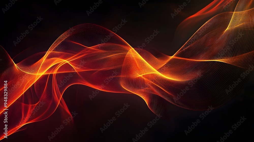 Obraz premium Abstract Orange and Yellow Waves on Black Background.