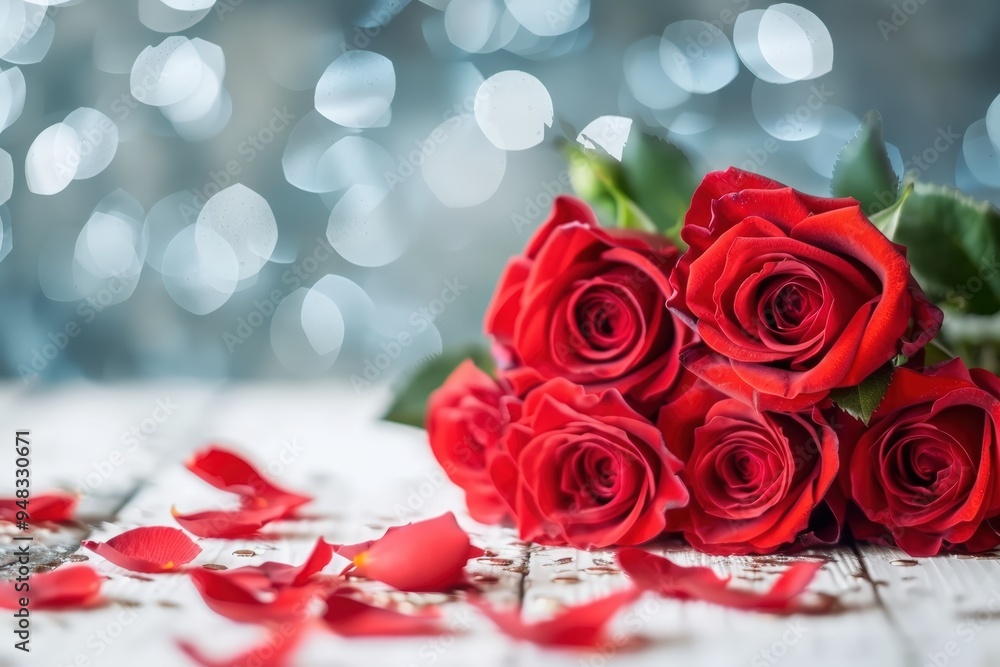 Red roses on white wood Red roses on white wood