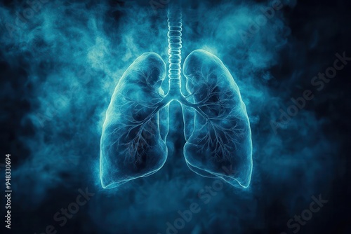 stark contrast between healthy and diseased lungs dark polluted air surrounds damaged organ xraylike imagery with eerie glow powerful visual metaphor for respiratory health photo