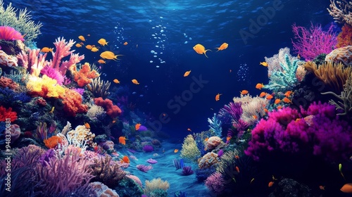 tropical coral reef with fishes photo