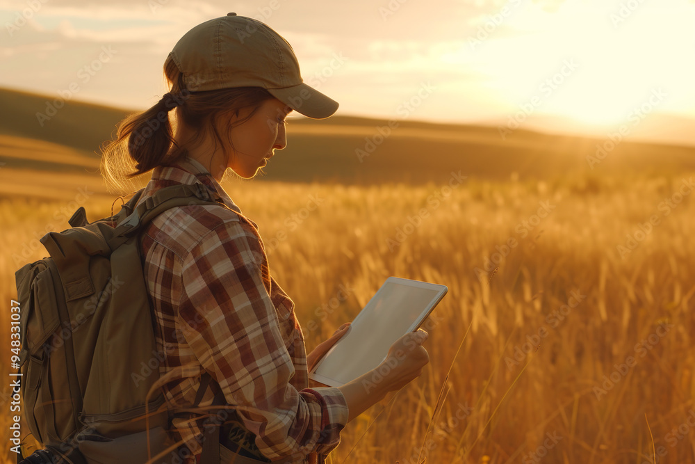 Female Farmer is Holding a Digital Tablet in a Farm Field. Smart Farming Female Farmer is Holding a Digital Tablet in a Farm Field. Smart Farming