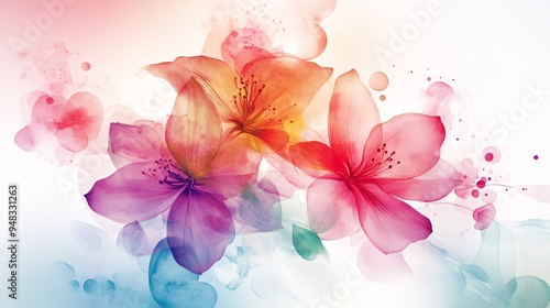 Watercolor Abstract Flowers with Colorful Splatters