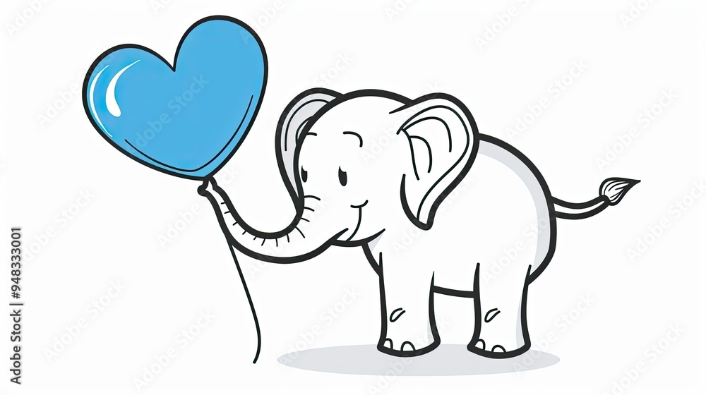 an elephant holding a blue heart-shaped balloon an elephant holding a blue heart-shaped balloon