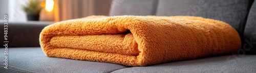 Blanket with a fleece texture folded neatly on a couch