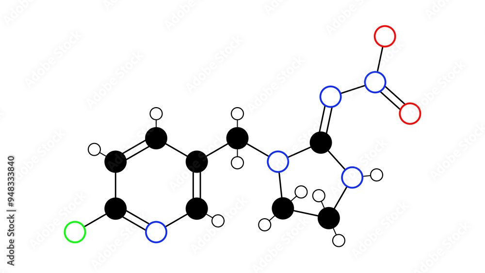 imidacloprid molecule, structural chemical formula, ball-and-stick model, isolated image systemic insecticide imidacloprid molecule, structural chemical formula, ball-and-stick model, isolated image systemic insecticide