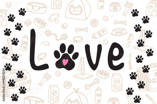 Editable pet icon and love lettering. Veterinary, animals, pet care, pet shop. Part of a large icon family. Ideal for business, web and app interfaces, presentations, infographics, etc. Vector