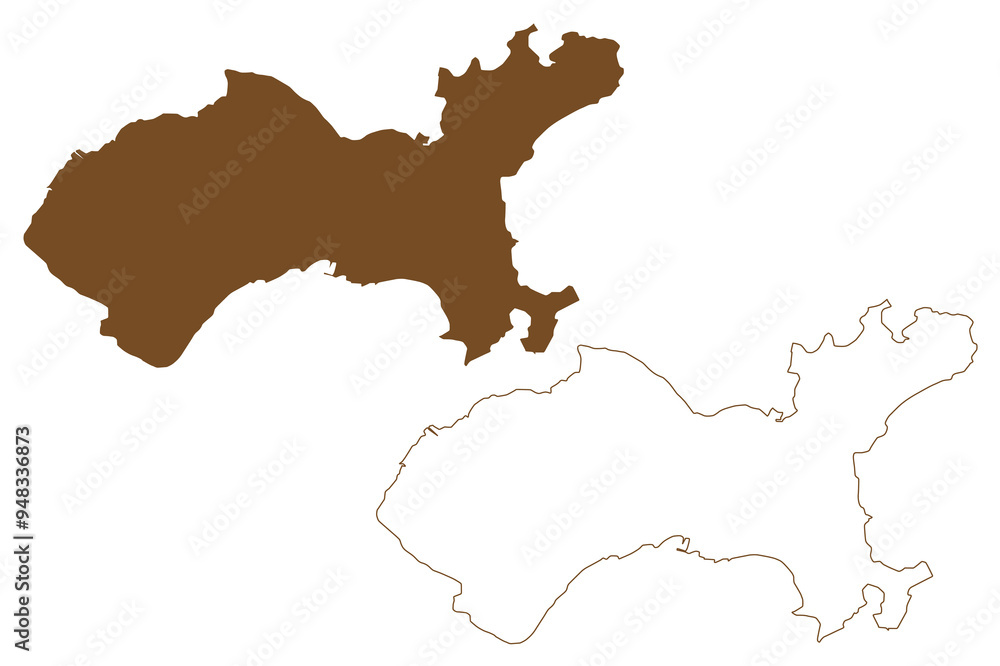 Obraz premium Governador island (Federative Republic of Brazil, Rio de Janeiro, South and Latin America, Guanabara Bay) map vector illustration, scribble sketch Ilha do Governador or Governor's map