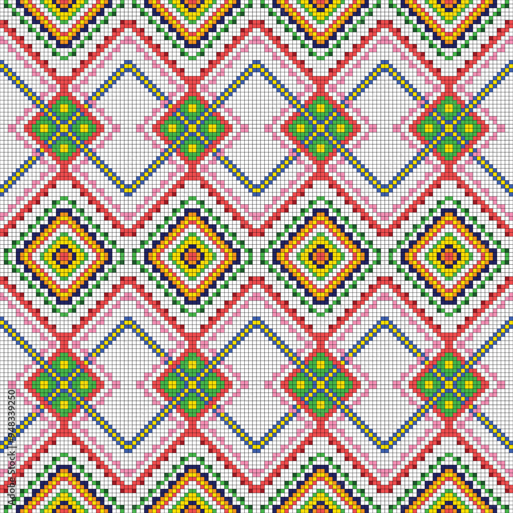 Fototapeta premium Background vector seamless Geometric Pattern, Ikat seamless pattern, geometric design, motif ethnic handmade, Ikat ethnic tribal, boho colors seamless wallpaper. Ethnic Ikat abstract background art.