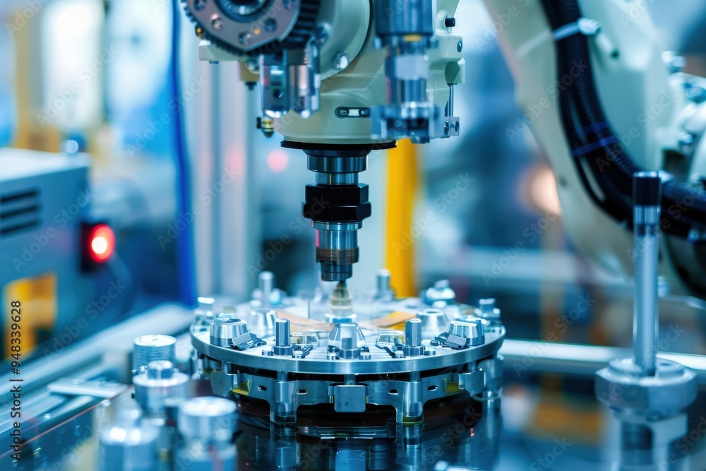 Assembly Arm Closeup. Automatic Robot Machine for Auto Bodywork Assembly Assembly Arm Closeup. Automatic Robot Machine for Auto Bodywork Assembly