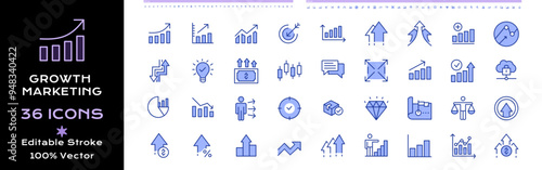 Growth marketing line icons - editable stroke colorful icon set