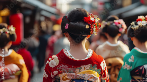 Culture Day in Japan. a holiday in Japan. Japanese architecture. a girl in a traditional Japanese outfit. asian woman photo