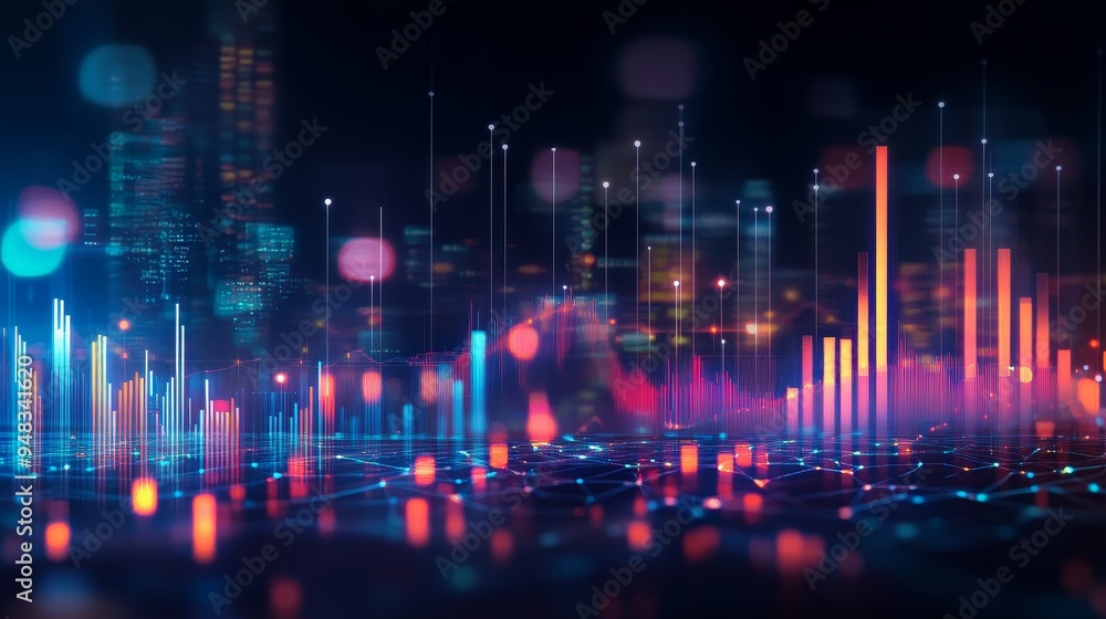 A vibrant and futuristic cityscape with glowing lights and data visualizations, symbolizing growth, technology, innovation, connectivity, and global business. A vibrant and futuristic cityscape with glowing lights and data visualizations, symbolizing growth, technology, innovation, connectivity, and global business.