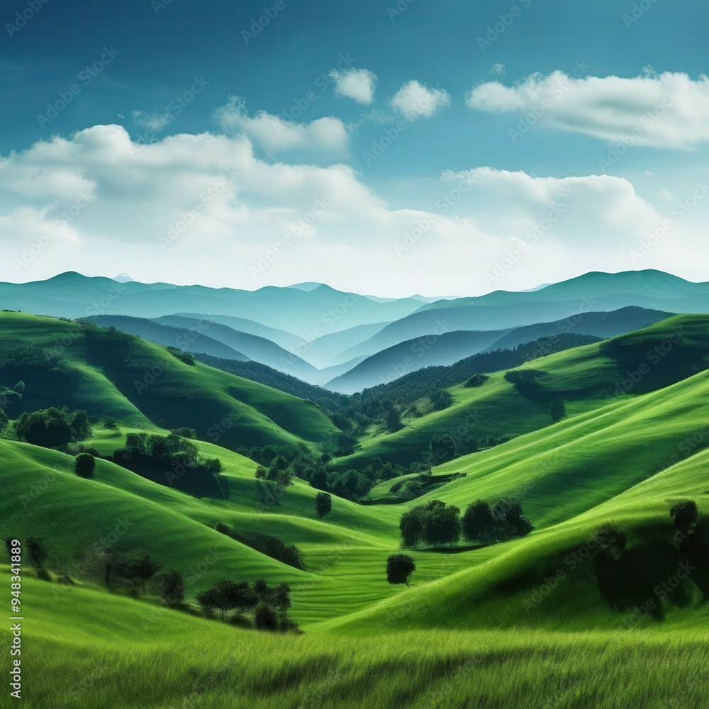 Obraz premium the AI Image Generator, Panoramic green hills