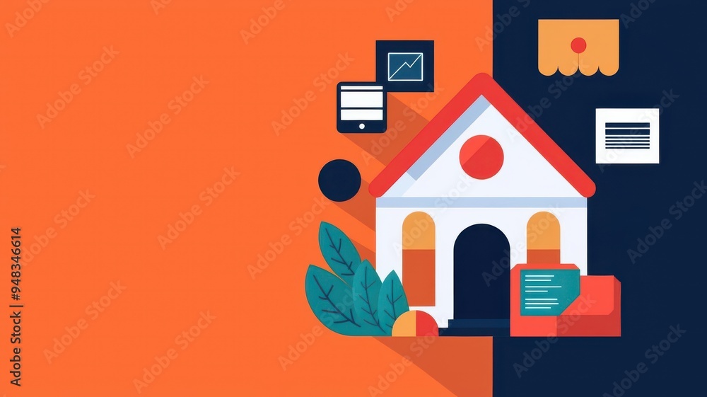 Abstract image of a digital marketplace, with icons representing various online business platforms Abstract image of a digital marketplace, with icons representing various online business platforms