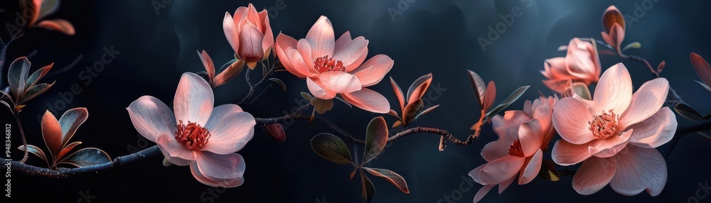 Hand-drawn abstract flowers on a dark backdrop, floral design, artistic elegance Hand-drawn abstract flowers on a dark backdrop, floral design, artistic elegance