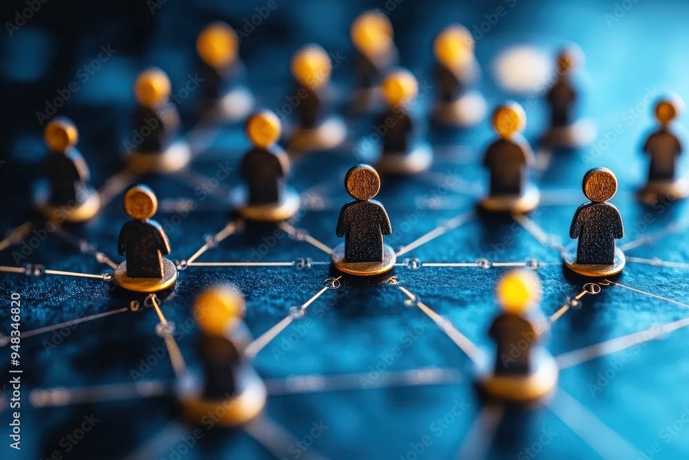 Golden Connections: A network of interconnected figures symbolizes the power of collaboration and global reach in a modern business landscape. Golden Connections: A network of interconnected figures symbolizes the power of collaboration and global reach in a modern business landscape.