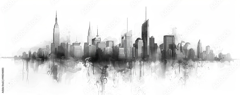 Hand-drawn abstract cityscape in black and white, urban design, artistic metropolis Hand-drawn abstract cityscape in black and white, urban design, artistic metropolis