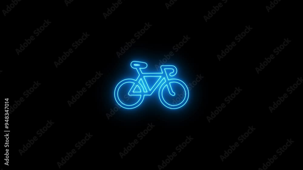 Glowing neon bicycle icon animation. Glowing neon bicycle icon animation.