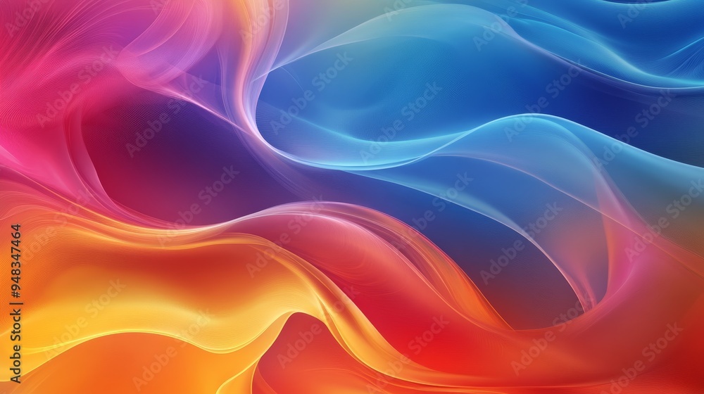 Abstract background with flowing swirls and waves in vibrant colors of ...