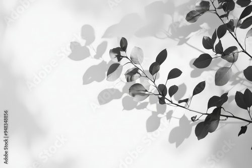 White wall with shadowed leaves. Neutral natural background. Text space available.