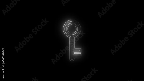 Glowing neon key icon animation. neon lock key icon. security and password icon.