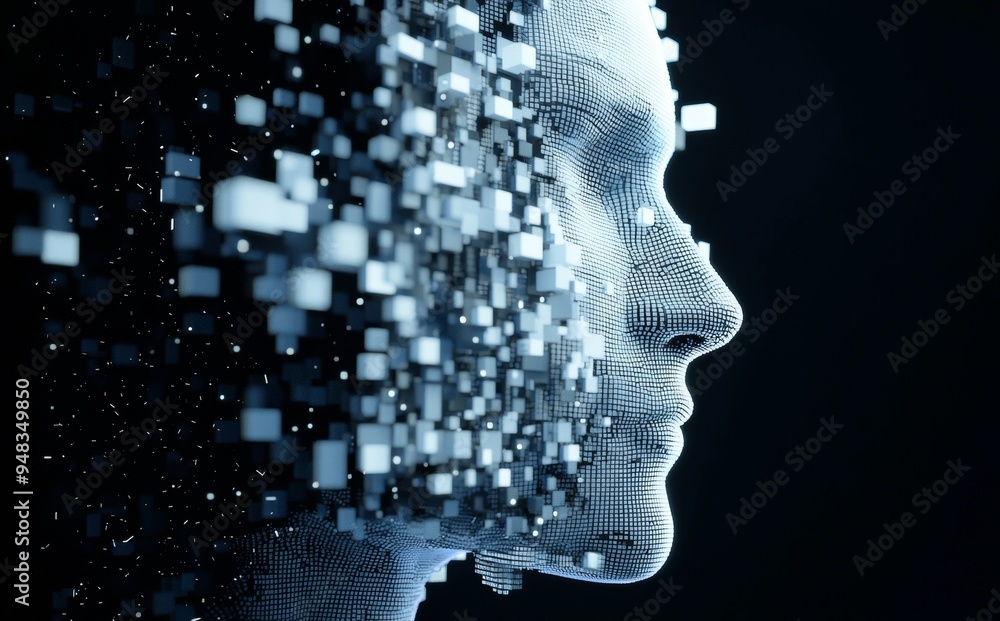 3D illustration of abstract digital human face with big data concept. 3D illustration of abstract digital human face with big data concept.