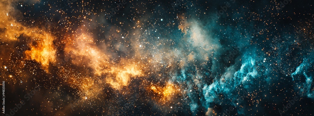 Obraz premium Blue background with fireworks and stars for text