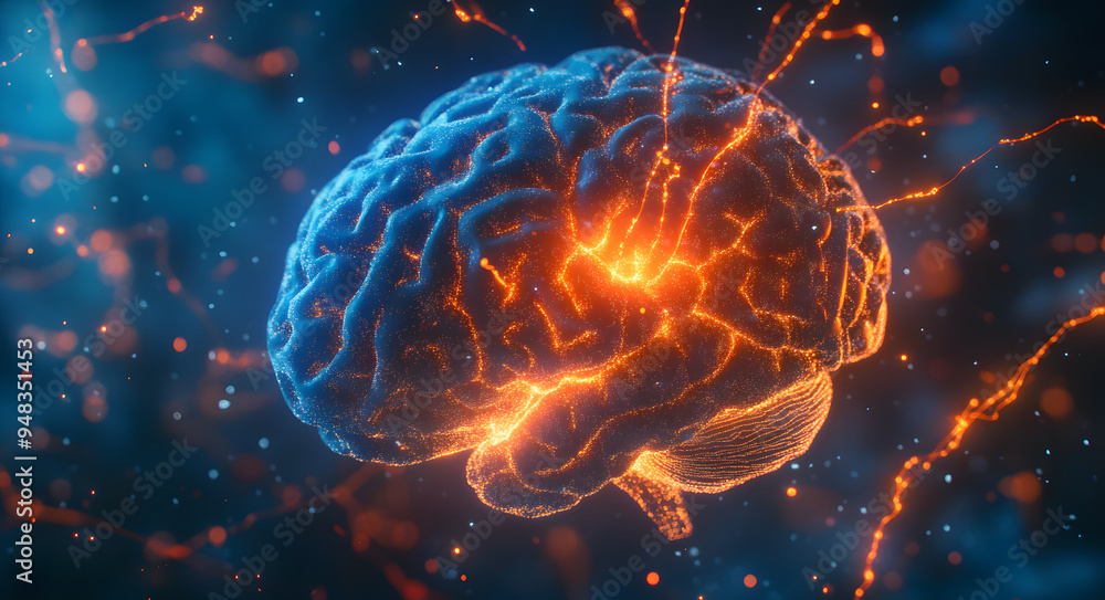 A Detailed Animation of the Human Brain with Electrical Impulses, Illustrating the Complexity of Neural Activity and Cognitive Functions, Perfect for Themes of Neuroscience, Brain Research, and Advanc A Detailed Animation of the Human Brain with Electrical Impulses, Illustrating the Complexity of Neural Activity and Cognitive Functions, Perfect for Themes of Neuroscience, Brain Research, and Advanc