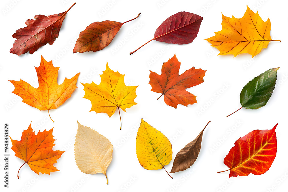 Collection of multicolored fallen autumn leaves isolated on white background Collection of multicolored fallen autumn leaves isolated on white background