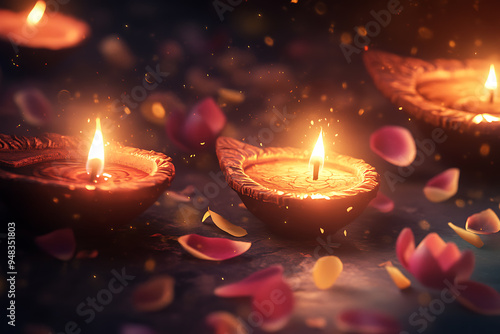 A vibrant design celebrating Diwali with traditional elements like lamps, symbolizing light, joy, and prosperity