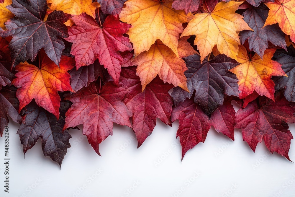 vibrant autumn maple leaves forming a frame against white background rich reds oranges and yellows detailed leaf textures vibrant autumn maple leaves forming a frame against white background rich reds oranges and yellows detailed leaf textures