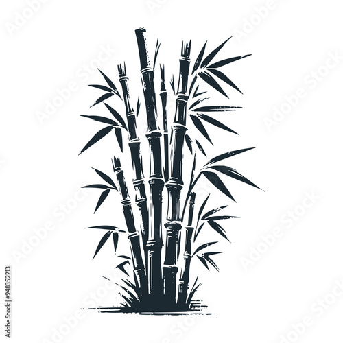 The bamboo logo. Black white vector logo illustration 