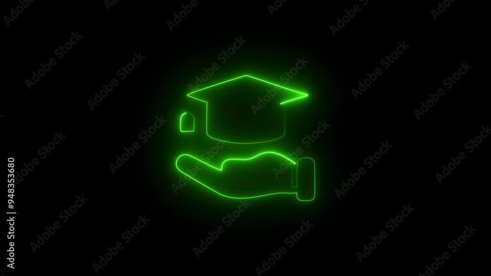Glowing neon education cap icon animation. neon icon concept. Glowing neon education cap icon animation. neon icon concept.