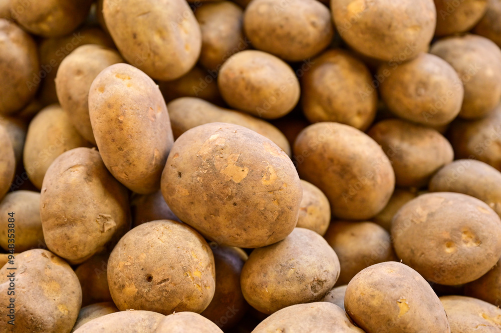 frische Kartoffeln auf dem Holesovice Market, Holesovicka trznice in Prag, Lebhafter Marktplatz mit Ständen für Obst, Gemüse, Blumen, Kräuter, Gewürze, Käse und Backwaren in Prag, Tschechien frische Kartoffeln auf dem Holesovice Market, Holesovicka trznice in Prag, Lebhafter Marktplatz mit Ständen für Obst, Gemüse, Blumen, Kräuter, Gewürze, Käse und Backwaren in Prag, Tschechien