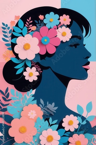 A woman with a flowery headdress is the main focus of the image