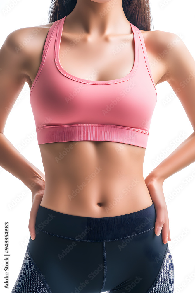 Closeup woman body. Fitness woman showing abs and flat belly isolated on white background Closeup woman body. Fitness woman showing abs and flat belly isolated on white background