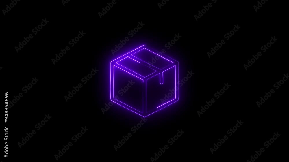 Abstract glowing neon box icon animation. cube box icon concept. Abstract glowing neon box icon animation. cube box icon concept.
