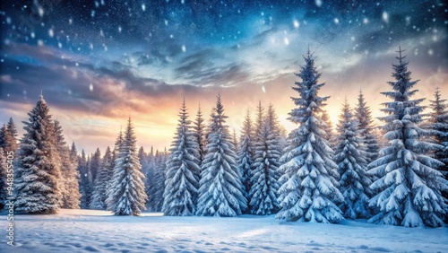 Wallpaper Mural Pine trees covered in snow during a winter snowfall, creating a beautiful frosty evening panorama Torontodigital.ca