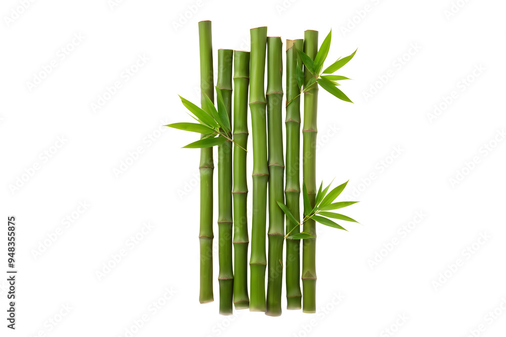 Fototapeta premium Green bamboo with leaves isolated on transparent background with clipping path and full depth of field 