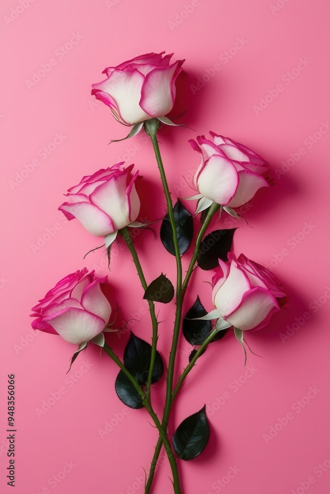 A pink and white flower arrangement is on a pink background A pink and white flower arrangement is on a pink background