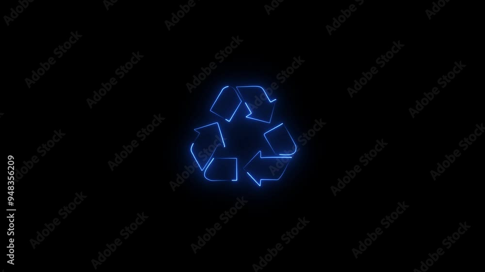 Neon recycle icon animation on black background. Neon recycle icon animation on black background.