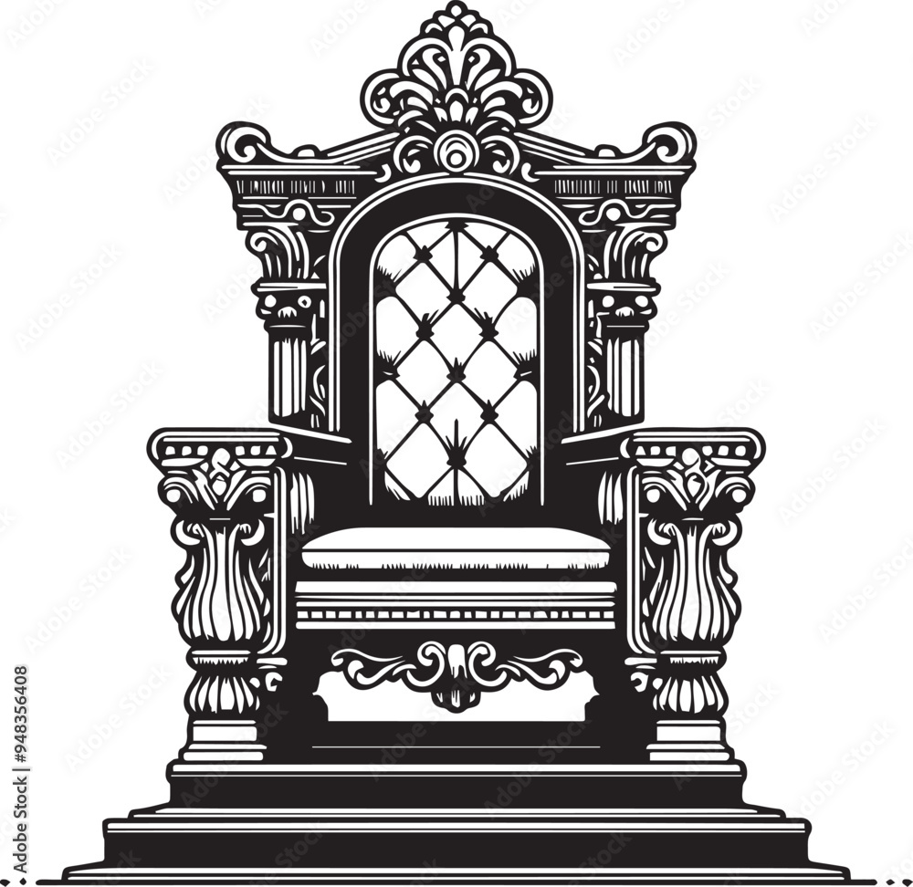 Fototapeta premium Throne Chair Outline Vector, Royal Chair Vector, Throne Clipart