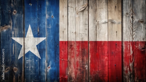 Flag of Texas painted on rustic wooden surface