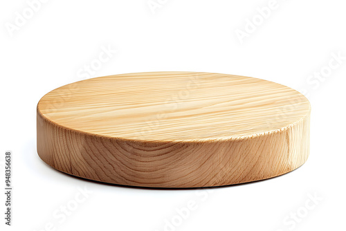 Round wood podium base mock up, isolated on white background